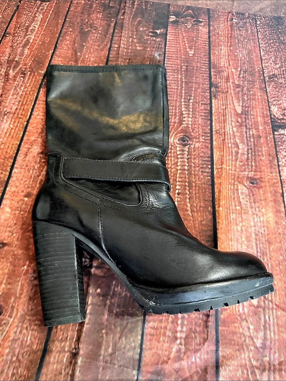 Donald J Pliner Black Buckle Platform Heeled Boots - Picture 6 of 9